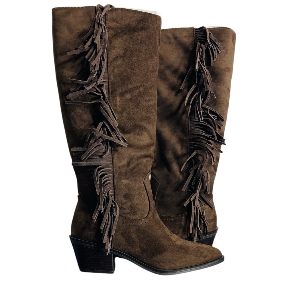 Universal Thread Brown Womens Patsy Tall Fringe Western Boots Memory Foam Size 8
